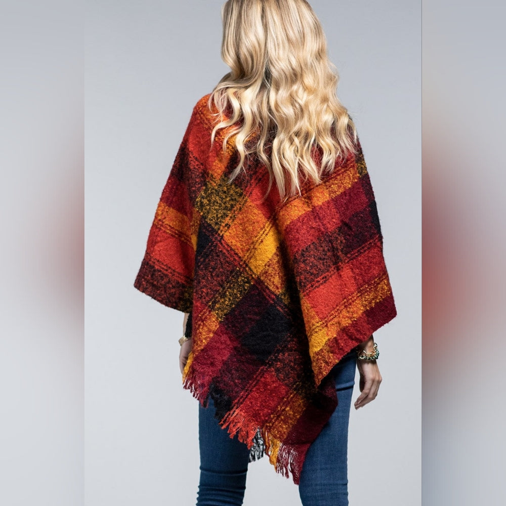 Poncho Plaid Pumpkin Spice - Boucle Yarn Dyed - Great Fall Colors - Soft & Warm