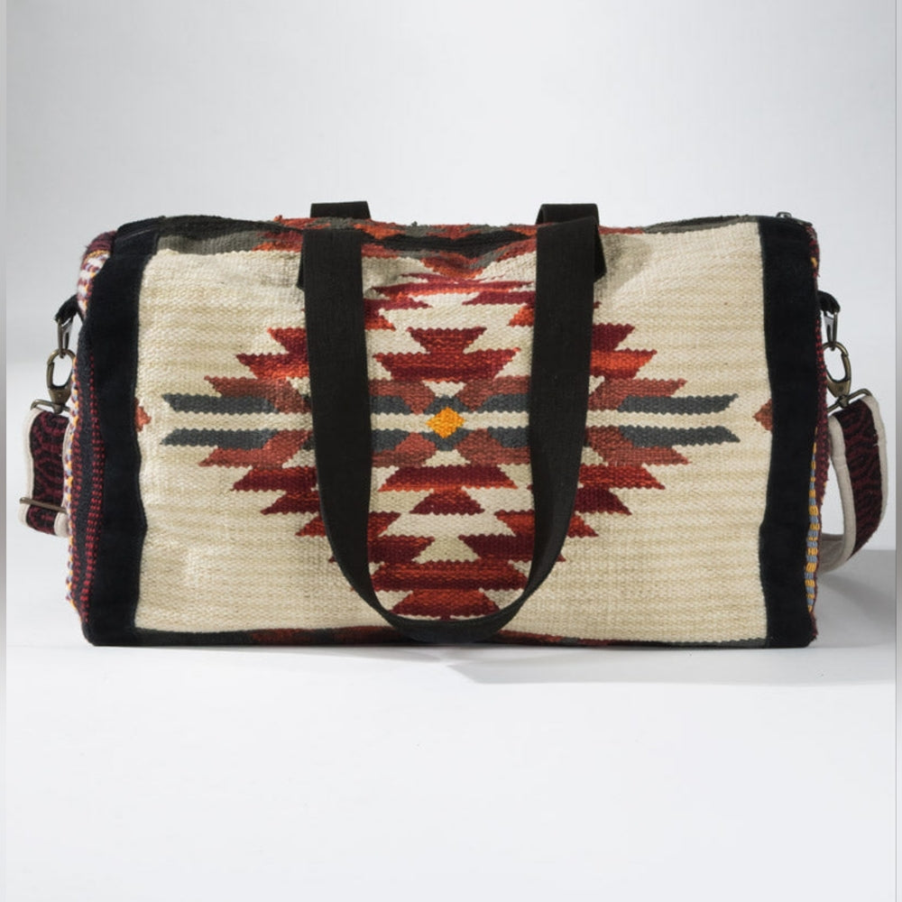 Boho Chic Travel Bag - Duo-Tone Embroidered Southwest Navajo Inspired Design
