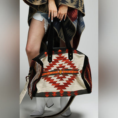 Boho Chic Travel Bag - Duo-Tone Embroidered Southwest Navajo Inspired Design