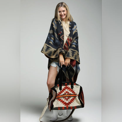Boho Chic Travel Bag - Duo-Tone Embroidered Southwest Navajo Inspired Design