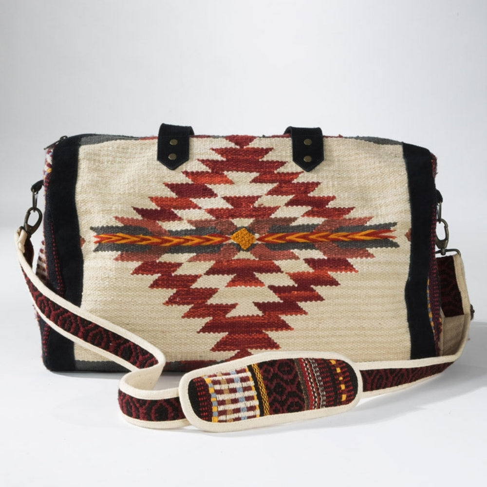 Boho Chic Travel Bag - Duo-Tone Embroidered Southwest Navajo Inspired Design