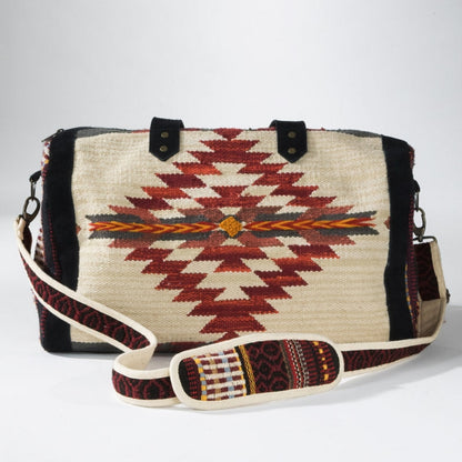Boho Chic Travel Bag - Duo-Tone Embroidered Southwest Navajo Inspired Design