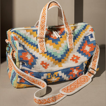 Boho Chic Travel Bag - Navajo Southwest Inspired Design - Handmade Fine Cotton