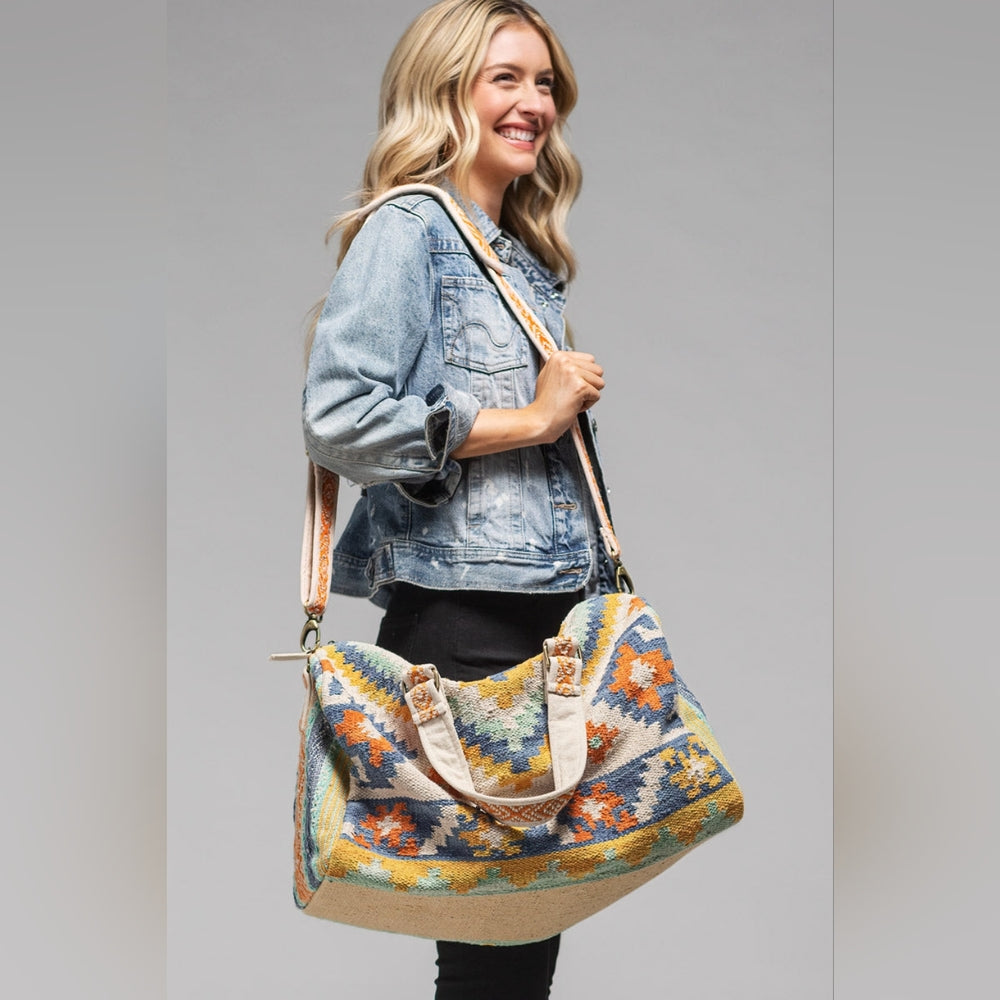 Boho Chic Travel Bag - Navajo Southwest Inspired Design - Handmade Fine Cotton