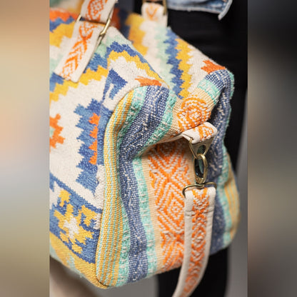 Boho Chic Travel Bag - Navajo Southwest Inspired Design - Handmade Fine Cotton