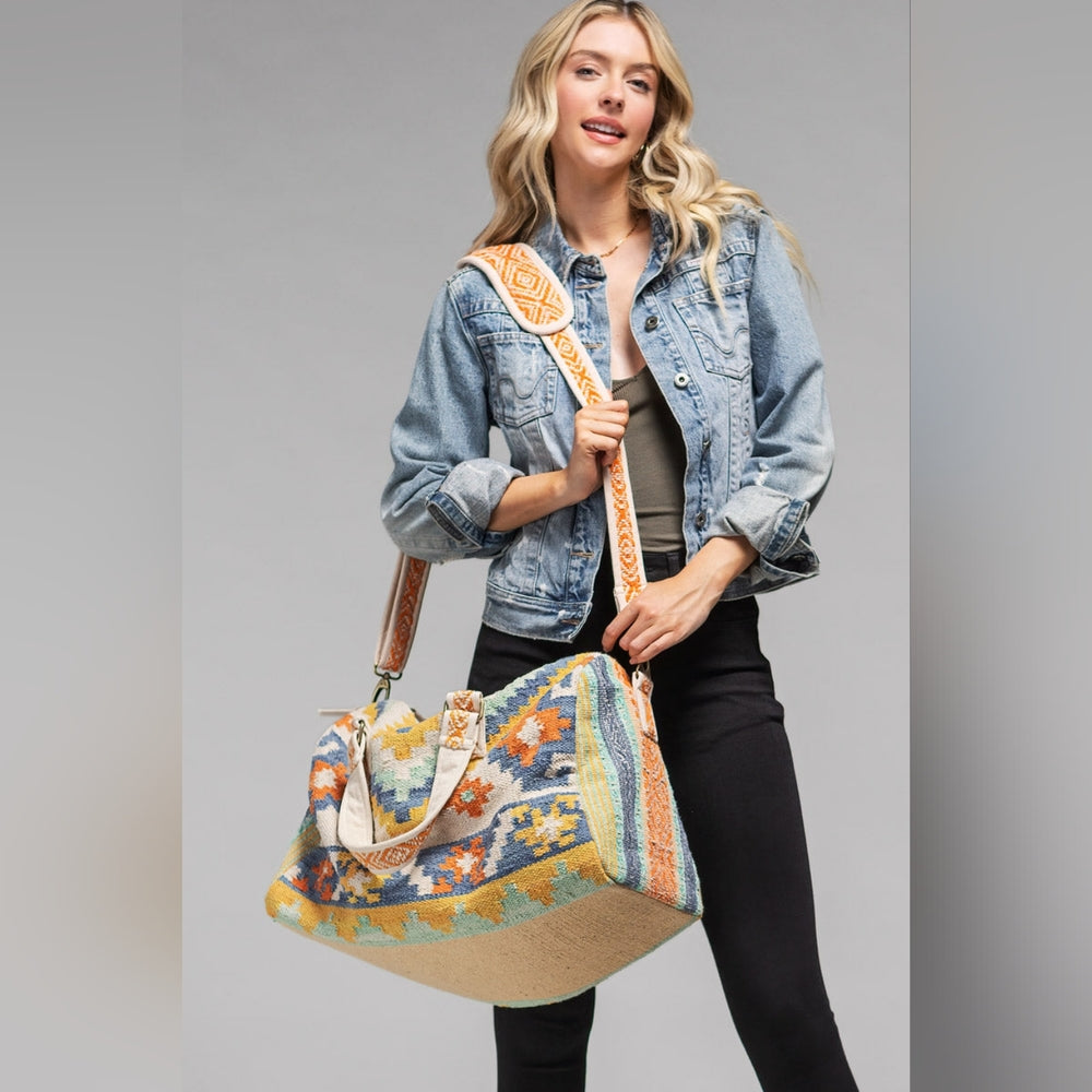 Boho Chic Travel Bag - Navajo Southwest Inspired Design - Handmade Fine Cotton
