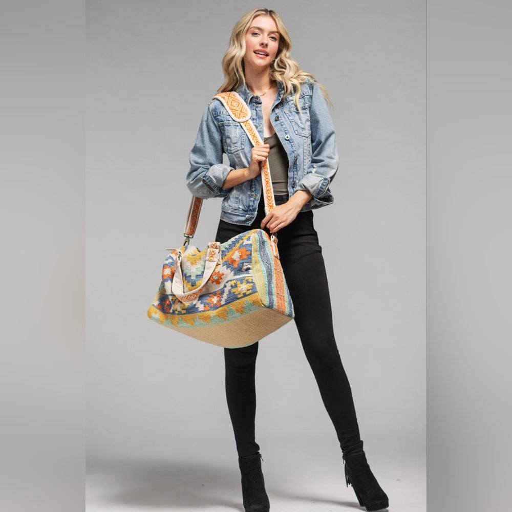 Boho Chic Travel Bag - Navajo Southwest Inspired Design - Handmade Fine Cotton
