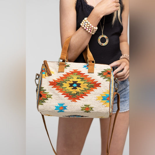 Handmade Boho Chic Satchel / Boston Bag - Navajo Aztec Inspired Design