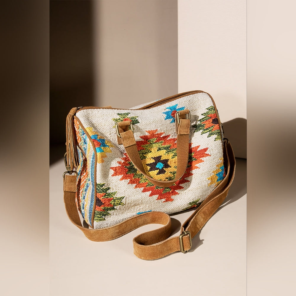 Handmade Boho Chic Satchel / Boston Bag - Navajo Aztec Inspired Design