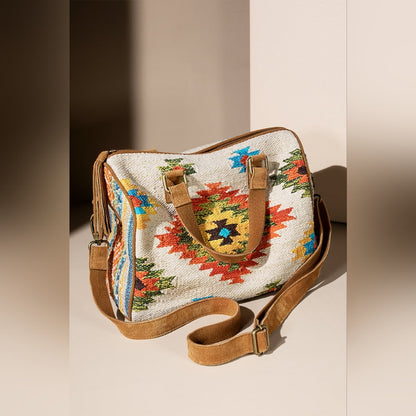 Handmade Boho Chic Satchel / Boston Bag - Navajo Aztec Inspired Design