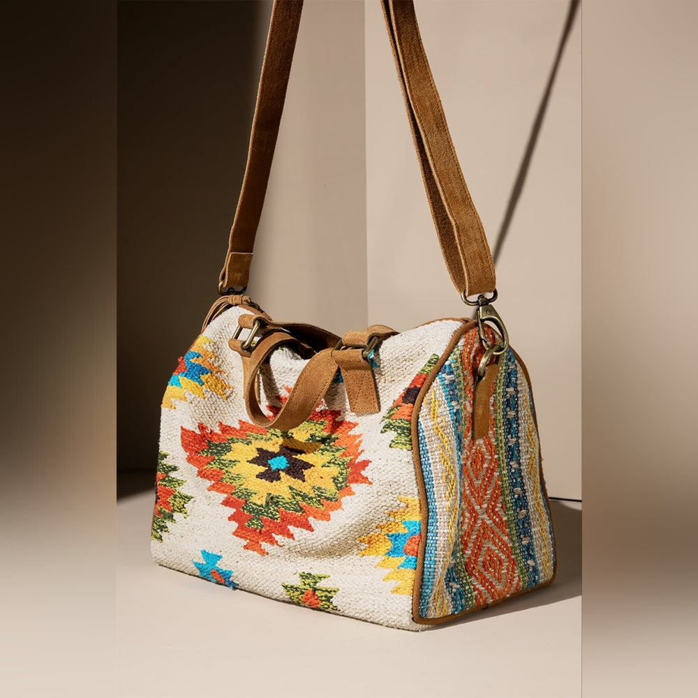 Handmade Boho Chic Satchel / Boston Bag - Navajo Aztec Inspired Design