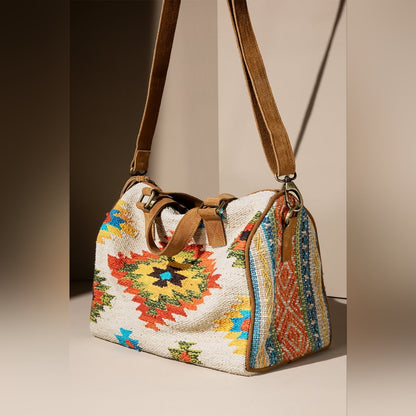 Handmade Boho Chic Satchel / Boston Bag - Navajo Aztec Inspired Design