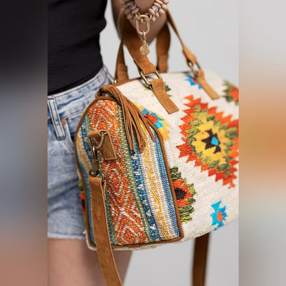 Handmade Boho Chic Satchel / Boston Bag - Navajo Aztec Inspired Design