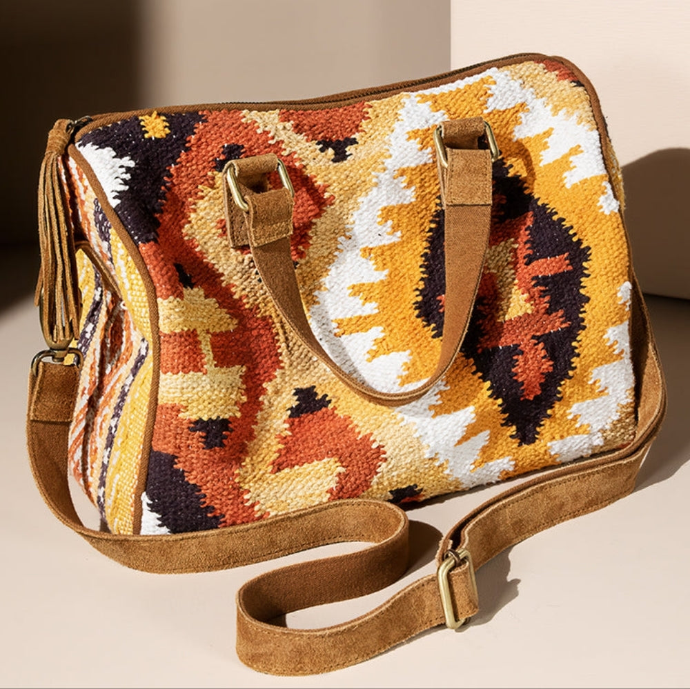 Handmade Boho Chic Satchel / Boston Bag - Navajo Aztec Inspired Design