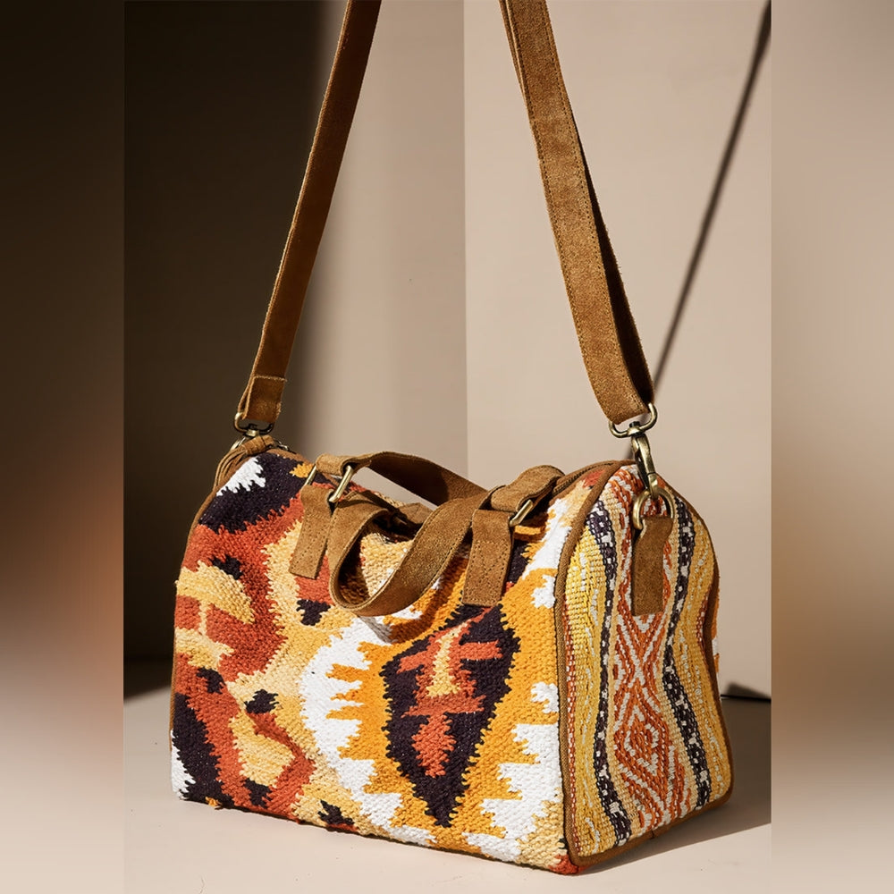 Handmade Boho Chic Satchel / Boston Bag - Navajo Aztec Inspired Design