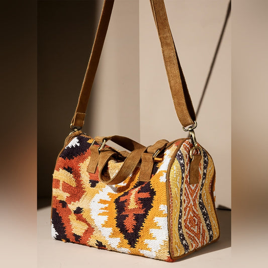 Handmade Boho Chic Satchel / Boston Bag - Navajo Aztec Inspired Design