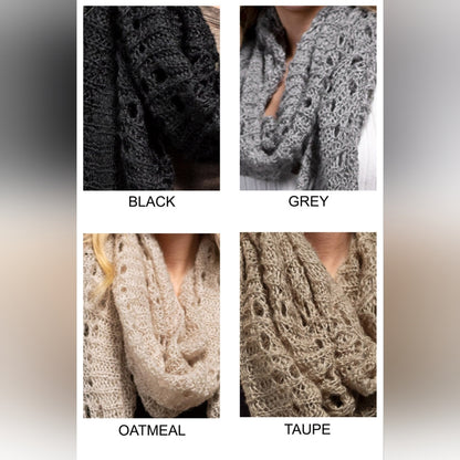 Oatmeal Soft Comfy Open Knit Scarf w/ Eyelet Accent & Moderate Stretch