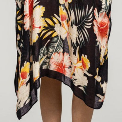 Tropical Garden Kimono - Floral & Leaf Print on Lightweight Silky Material
