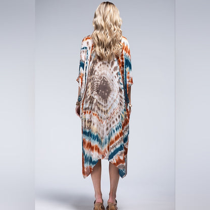 Vibrant Tie Dye Teal & Multi Color Kimono - Silky & Lightweight Material