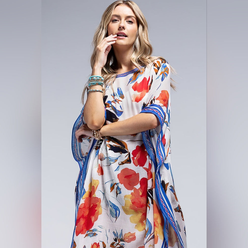 Scattered Flower Petal Print Kimono w/ Kaftan Features - Lightweight - NEW !!!