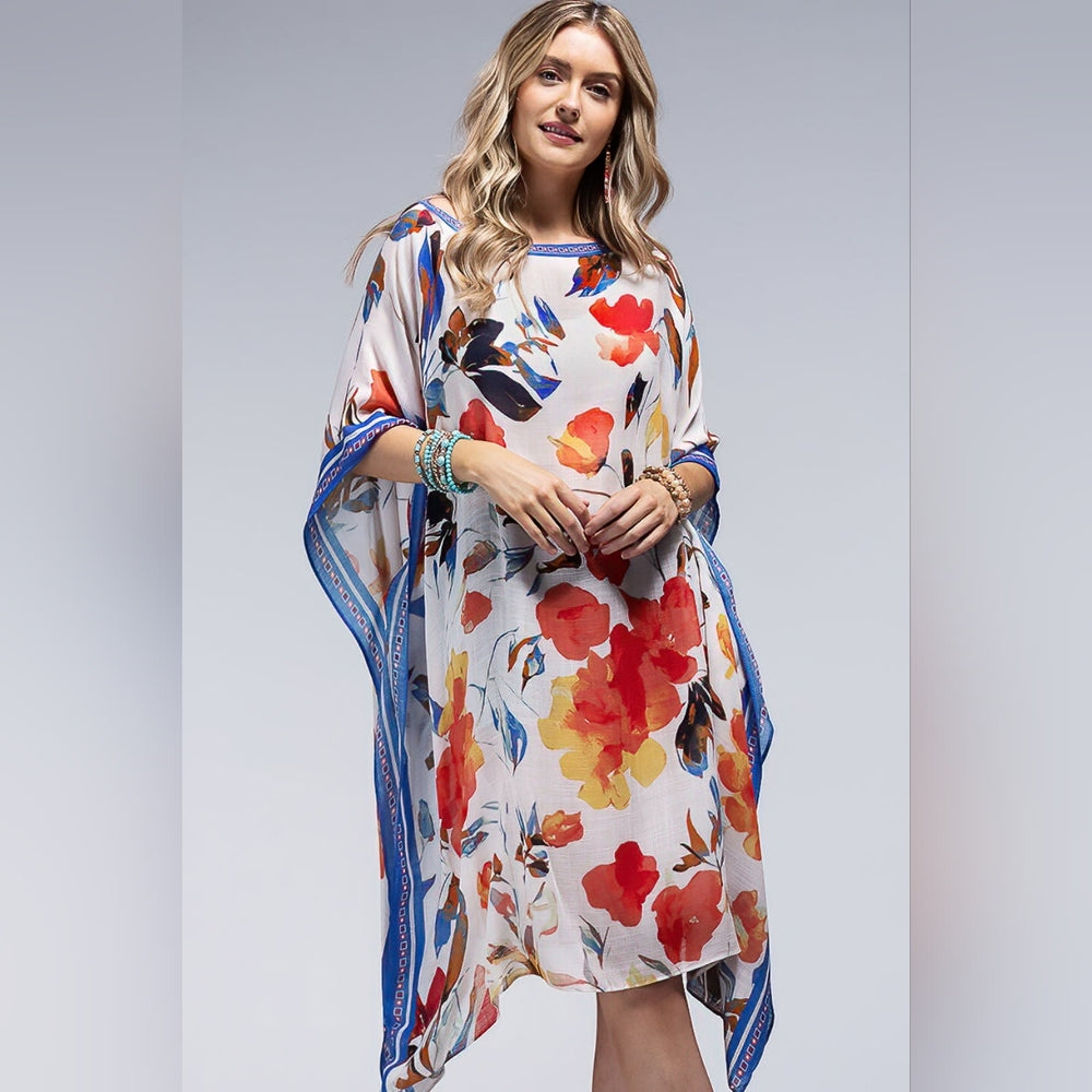 Scattered Flower Petal Print Kimono w/ Kaftan Features - Lightweight - NEW !!!