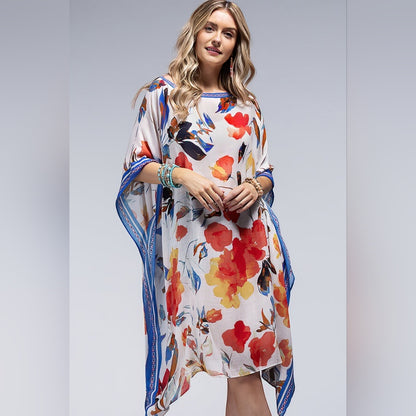 Scattered Flower Petal Print Kimono w/ Kaftan Features - Lightweight - NEW !!!