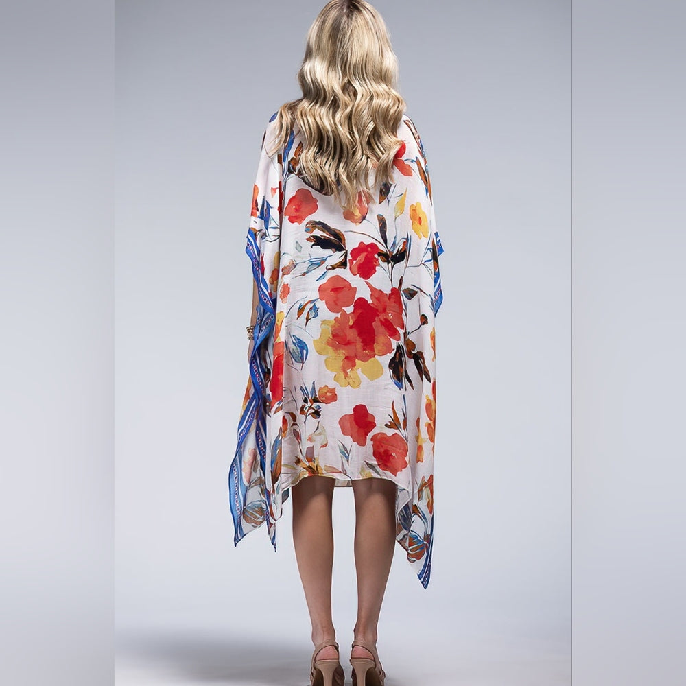 Scattered Flower Petal Print Kimono w/ Kaftan Features - Lightweight - NEW !!!