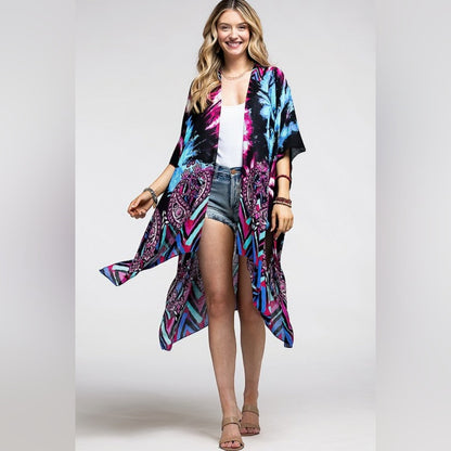 Vibrant Cosmic & Paisley Kimono - Psychedelic Colors - Lightweight Silky Fabric