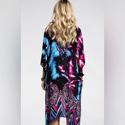 Vibrant Cosmic & Paisley Kimono - Psychedelic Colors - Lightweight Silky Fabric