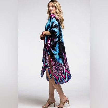 Vibrant Cosmic & Paisley Kimono - Psychedelic Colors - Lightweight Silky Fabric