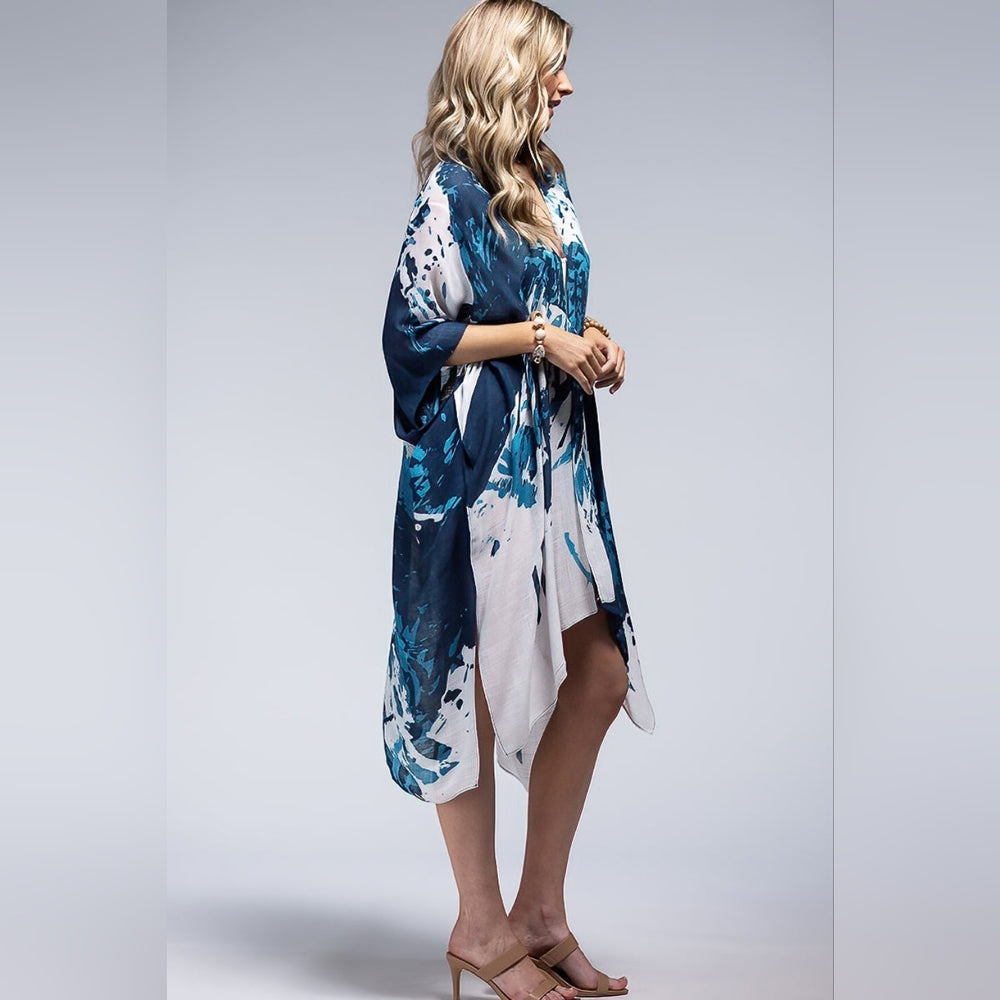 Blue Toned Artistic Print Lightweight Kimono - NEW!!!