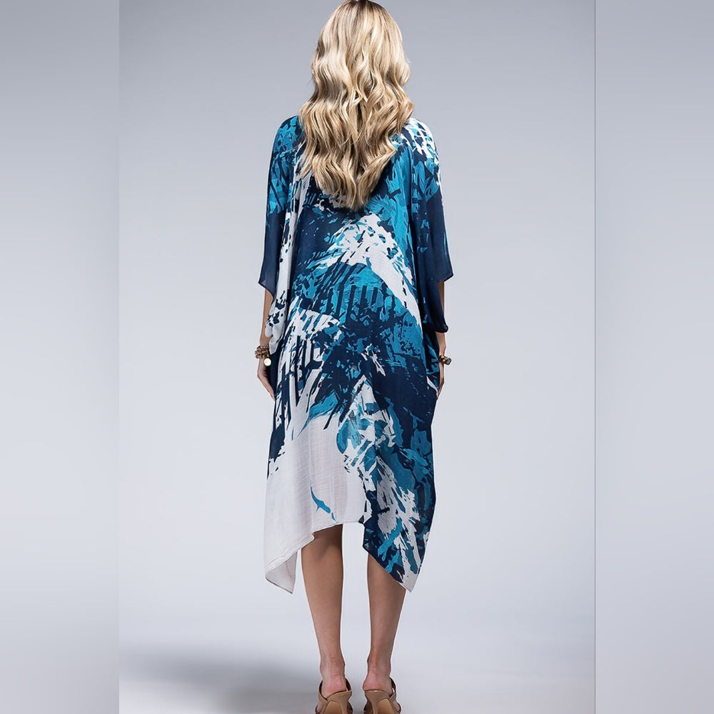 Blue Toned Artistic Print Lightweight Kimono - NEW!!!