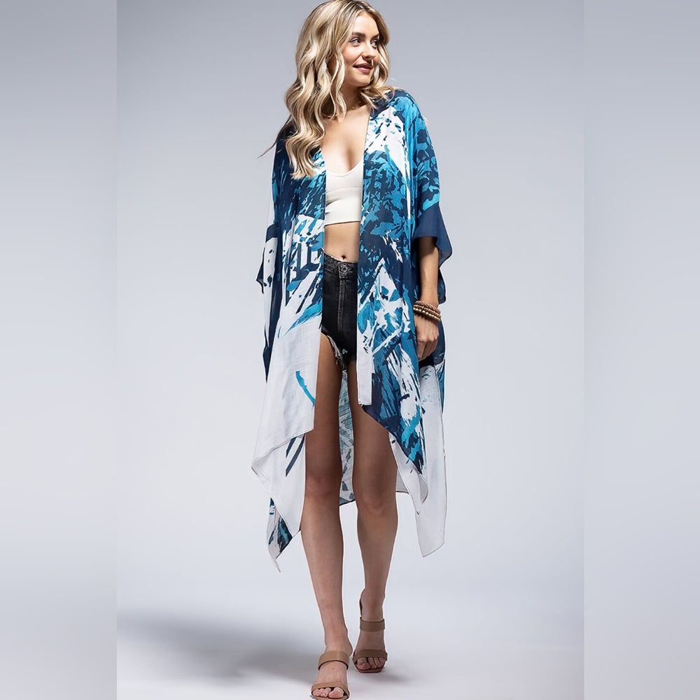 Blue Toned Artistic Print Lightweight Kimono - NEW!!!