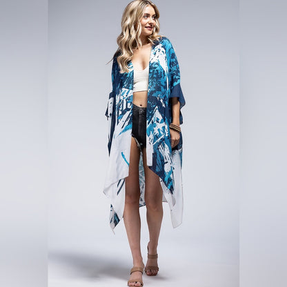 Blue Toned Artistic Print Lightweight Kimono - NEW!!!