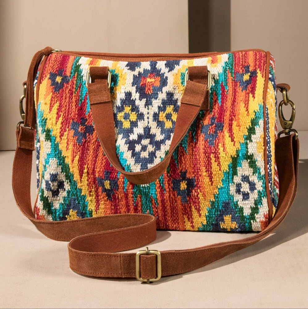 Handmade Boho Chic Boston Bag / Satchel - Navajo Aztec Inspired Design
