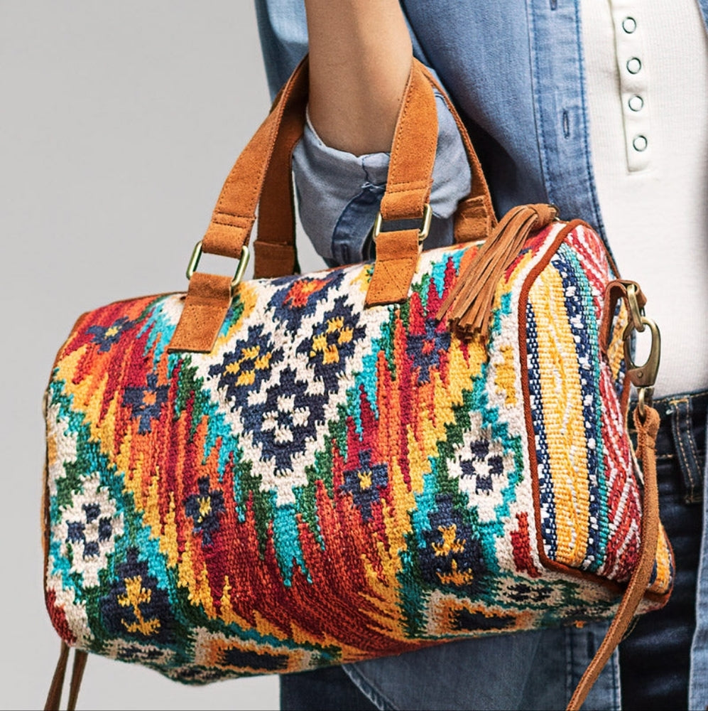 Handmade Boho Chic Boston Bag / Satchel - Navajo Aztec Inspired Design