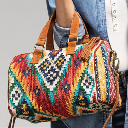 Handmade Boho Chic Boston Bag / Satchel - Navajo Aztec Inspired Design