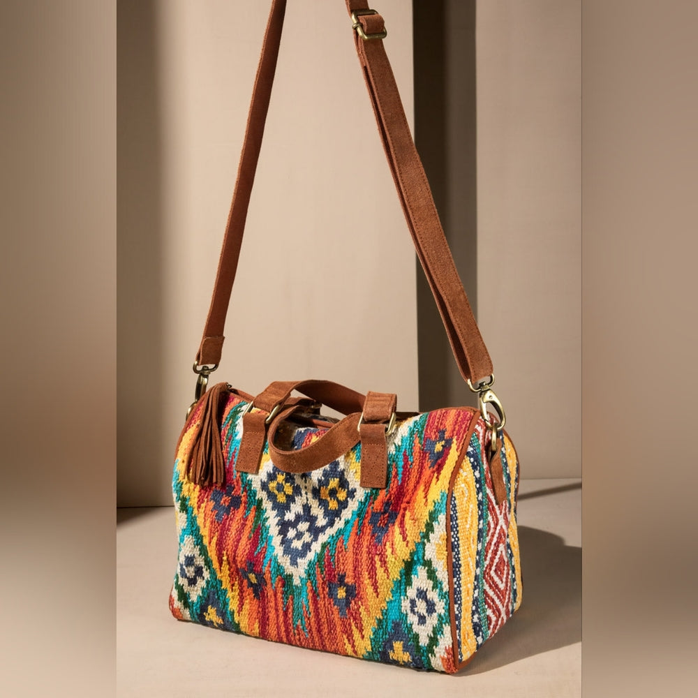 Handmade Boho Chic Boston Bag / Satchel - Navajo Aztec Inspired Design