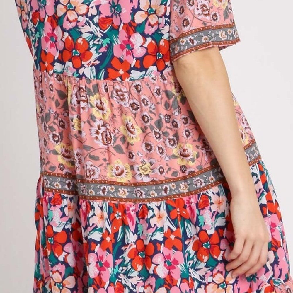 Bohemian Floral Print Maxi Dress - Sizes S/M/L - Navy Multicolor
