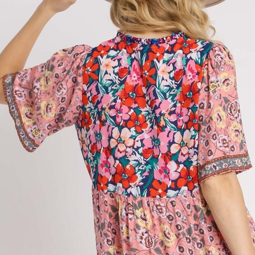 Bohemian Floral Print Maxi Dress - Sizes S/M/L - Navy Multicolor
