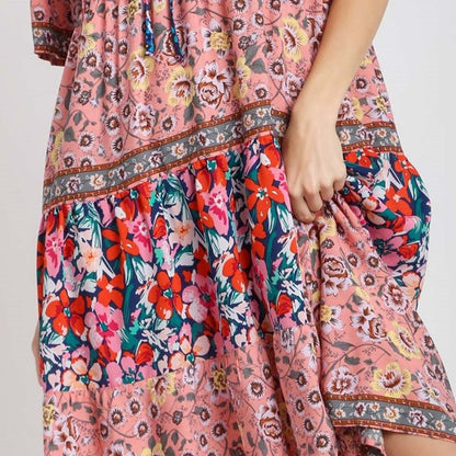 Bohemian Floral Print Maxi Dress - Sizes S/M/L - Navy Multicolor