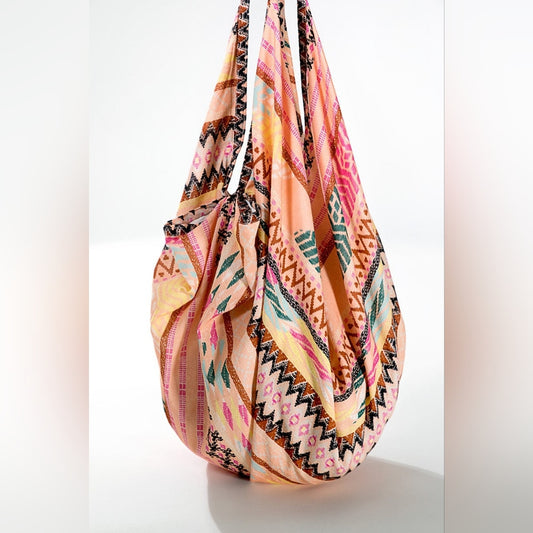 Boho Chic Beach Yoga Hobo Shoulder Bag - Ethnic Pattern w Hand Block Printing