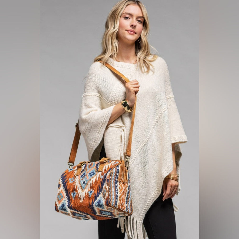 Handwoven Boho Chic Boston Bag / Satchel - Ethnic Navajo Aztec Inspired Design