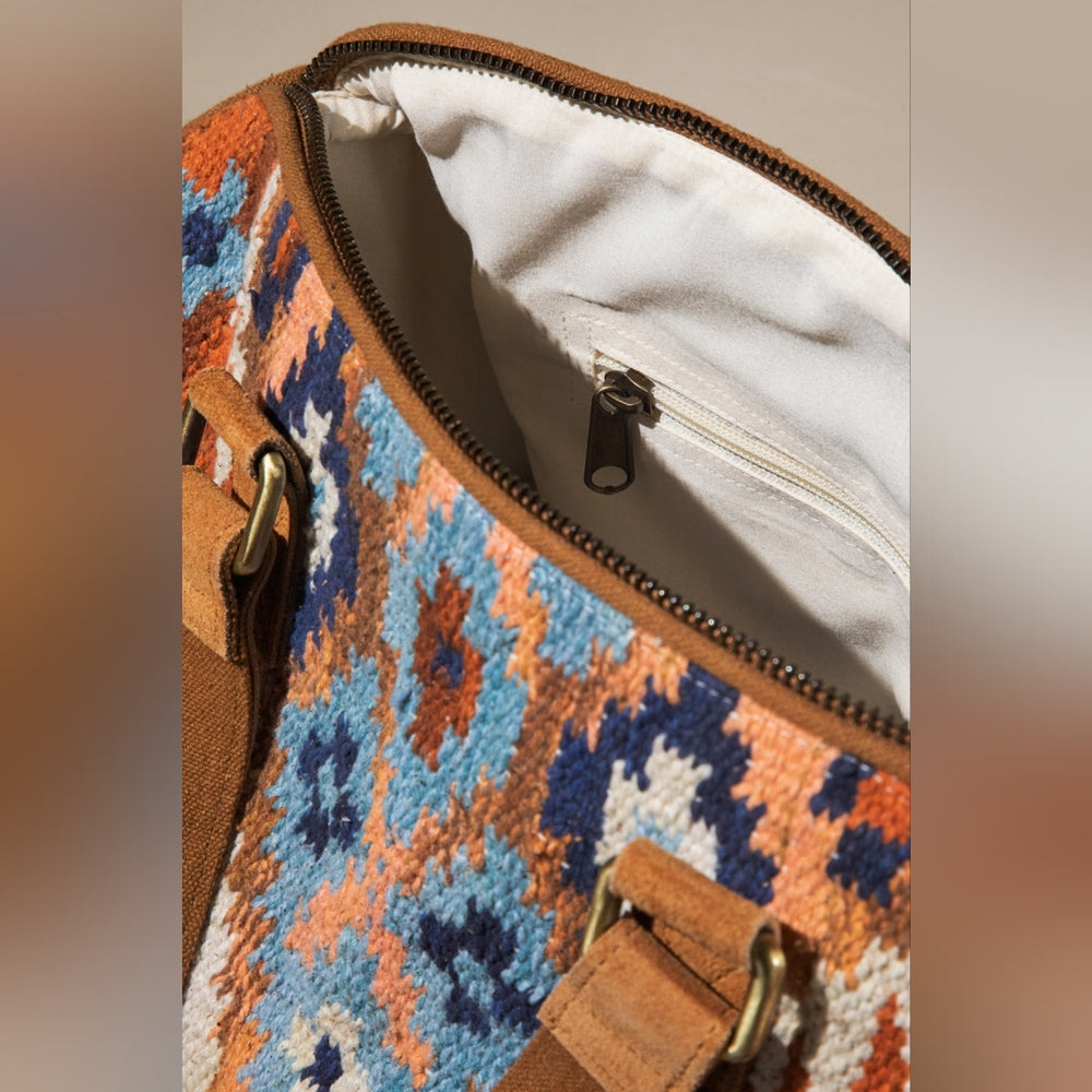 Handwoven Boho Chic Boston Bag / Satchel - Ethnic Navajo Aztec Inspired Design