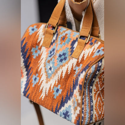 Handwoven Boho Chic Boston Bag / Satchel - Ethnic Navajo Aztec Inspired Design