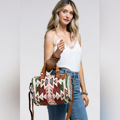 Handwoven Boho Chic Boston Bag / Satchel - Navajo Aztec Inspired Design