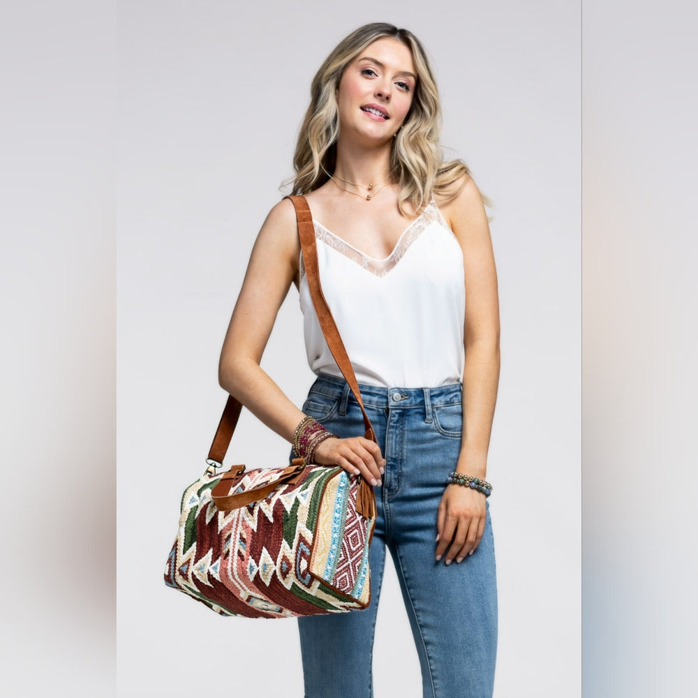 Handwoven Boho Chic Boston Bag / Satchel - Navajo Aztec Inspired Design