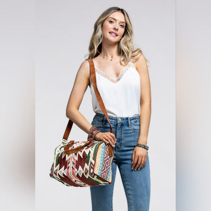 Handwoven Boho Chic Boston Bag / Satchel - Navajo Aztec Inspired Design