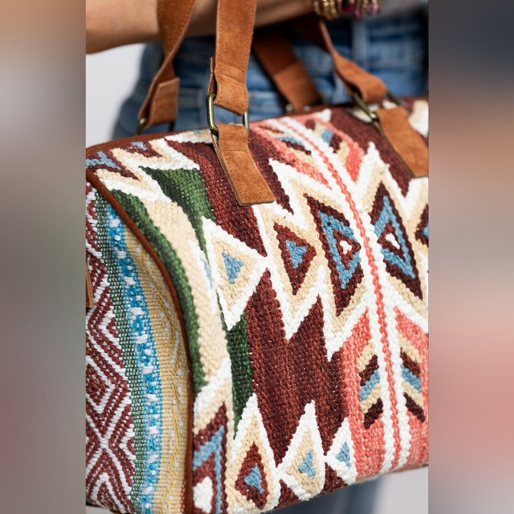 Handwoven Boho Chic Boston Bag / Satchel - Navajo Aztec Inspired Design