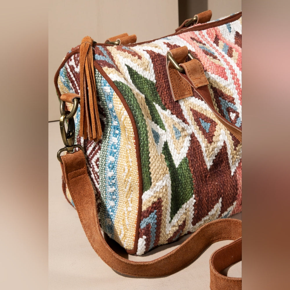 Handwoven Boho Chic Boston Bag / Satchel - Navajo Aztec Inspired Design